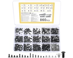 Wugongshan 860 stuks M2 M2.5 M3 schroevenset, kleine schroeven assortimentset, micro schroeven reparatieschroeven, verzonken kruisschroeven voor computer, HDD M.2 SSD, laptop, pc-schroevenset