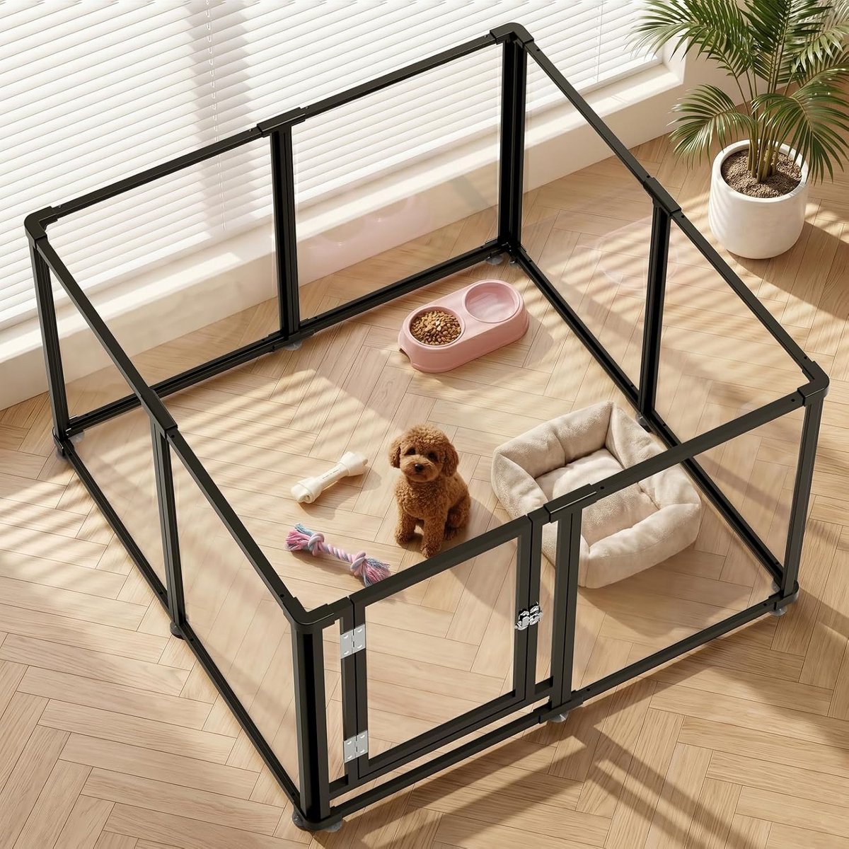 Acryl hondenspeelbox voor binnen - 130 cm 10 panelen huisdierbox voor kleine honden en katten, buitengebruik met deur, eenvoudig te monteren en schoon te maken (zwart, 58,4 cm, 8 panelen)
