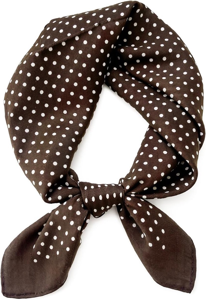 Vierkante Sjaal voor Dames, Bruin met Polka Dots, 65 x 65 cm, Lichtgewicht Haarsjaal Halssjaal Bandana voor Reizen Werk Kantoor Dagelijks Gebruik en Tasaccessoire