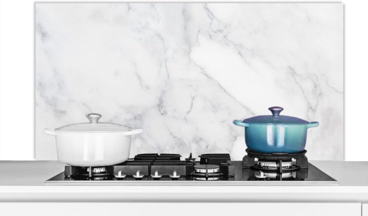 Spatscherm Keuken - 120x60 cm - Marmer - Wit - Grijs - Luxe - Marmerlook - Steen