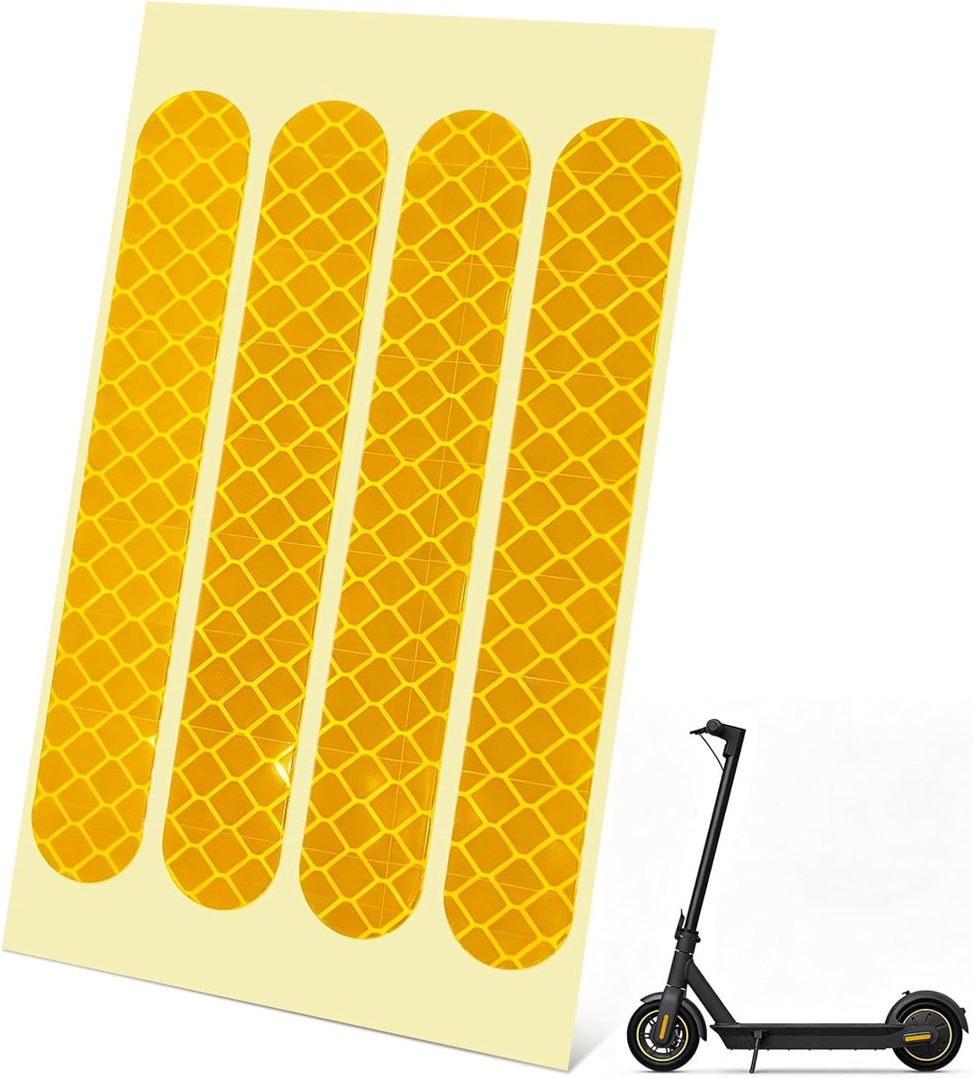Stickers voor Ninebot Max G30 - zelfklevende koplampen wiel, PVC waterdichte waarschuwingsstickers 83 x 13 mm, voor en achter, elektrische scooter nachtrijden accessoires (4 stuks, geel)