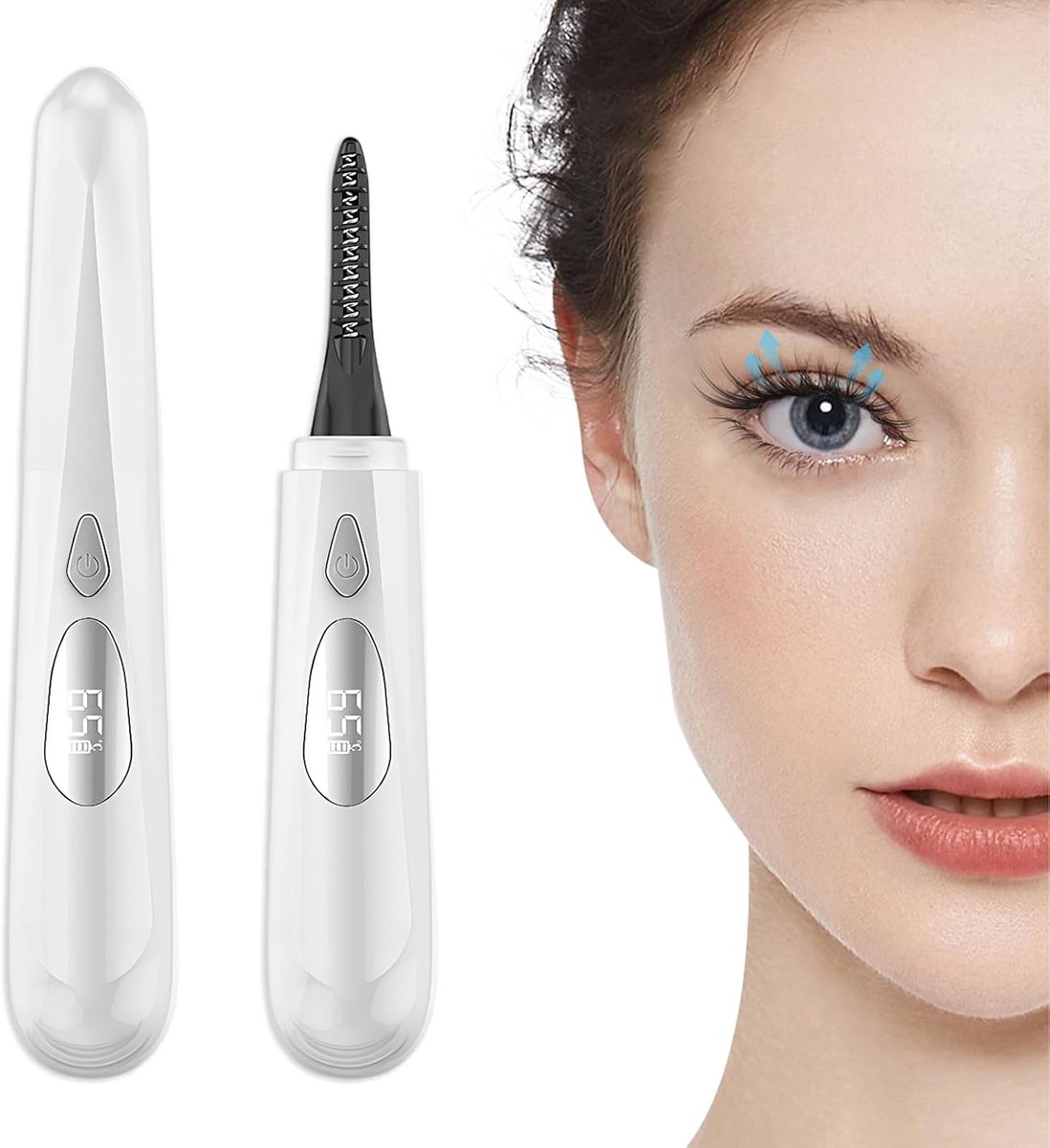 Wimpertang met display, intelligente power off, nauwkeurige temperatuurregeling, elektrische wimperkruller, voor natuurlijke make-up en langdurige krullen (wit)