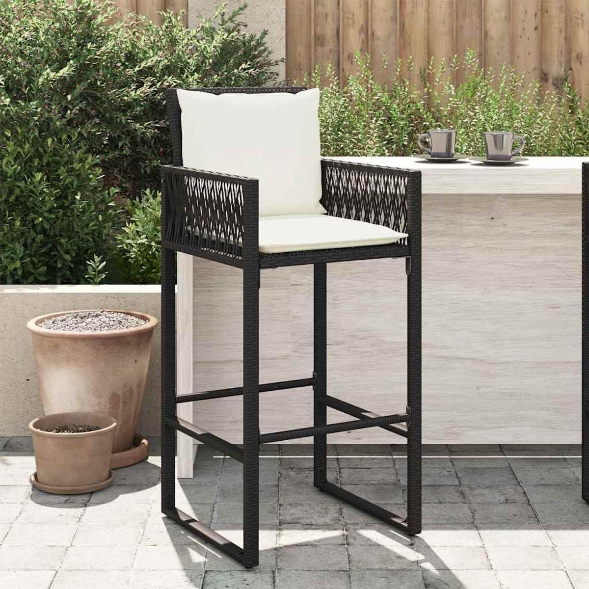 Set van 2 tuinbarkrukken, polyrotan hoge stoel, balkon