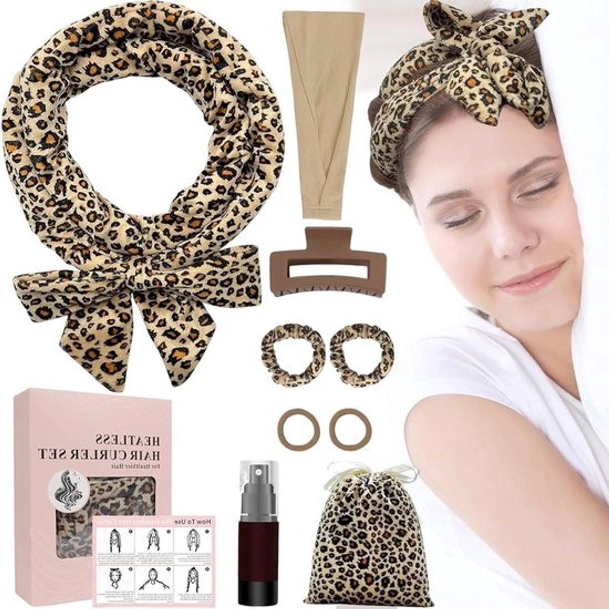 Zachte hittevrije haarrollers voor medium tot lang haar - 9 stuks met leopardpatroon