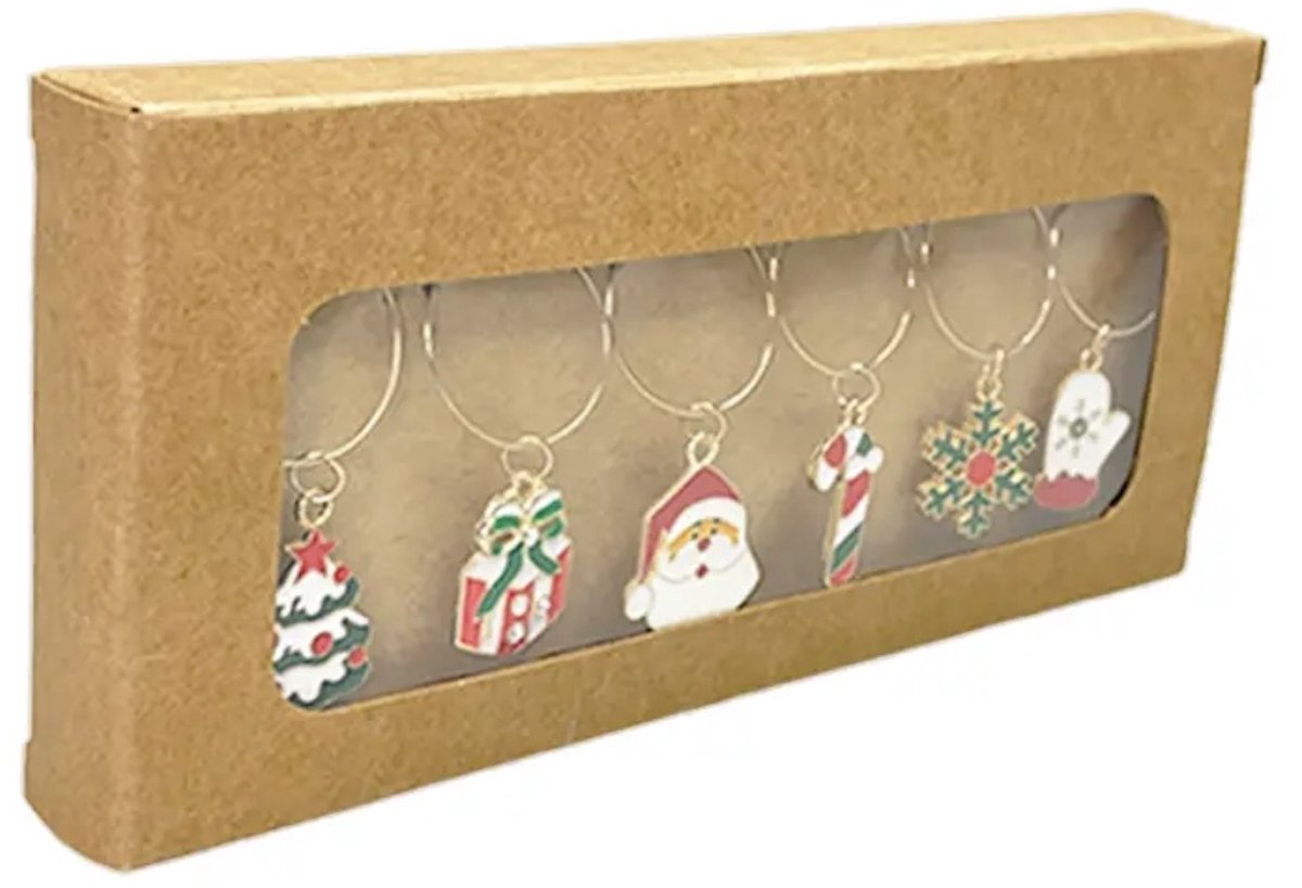 AULICA - Glasmarkers - ZILVER - thema: KERST - 6 stuks