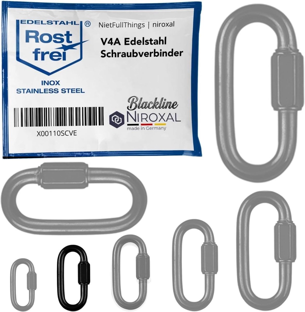 Schoefverbindingen set van 2 - V4A A4 Ø 4 mm - Zwart - Ideaal als kettingverbinder - ShopVlot
