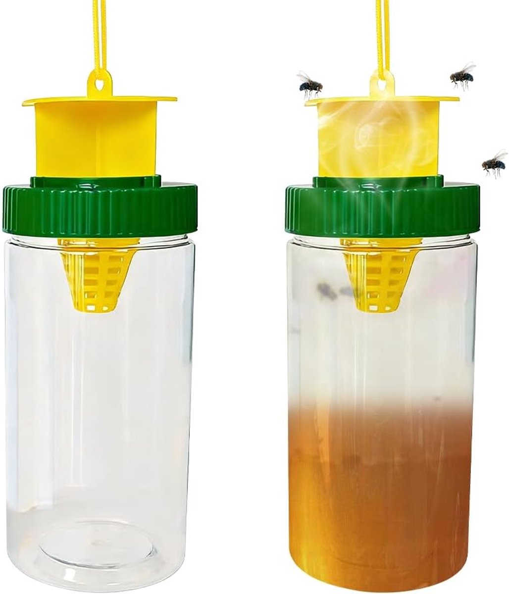 2 Stuks Vliegenval Buiten, Insectenvanger, Binnenval voor Vliegen Afweer Tegen Muggen Fruitvliegenval voor Tuin, Huis, Keuken, Muggen, Outdoor, Binnen