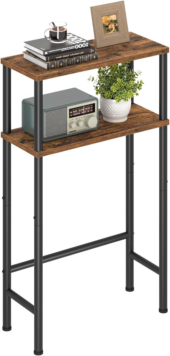 Consoletafel, smalle bijzettafel met 2 planken, 40 x 20 x 80 cm