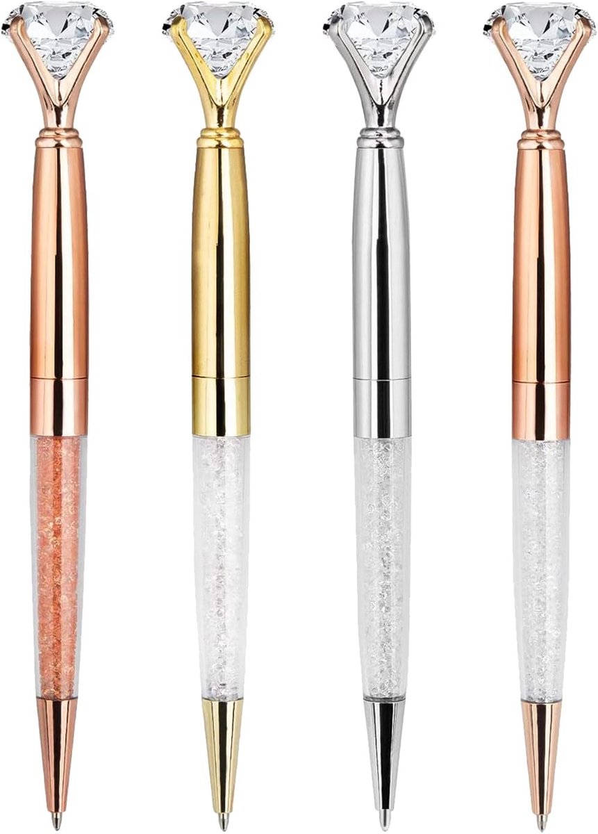 Diamantbalpen, Kristallen Diamantpen, Metalen Kristallen Intrekbare Balpen, 4 Stuks