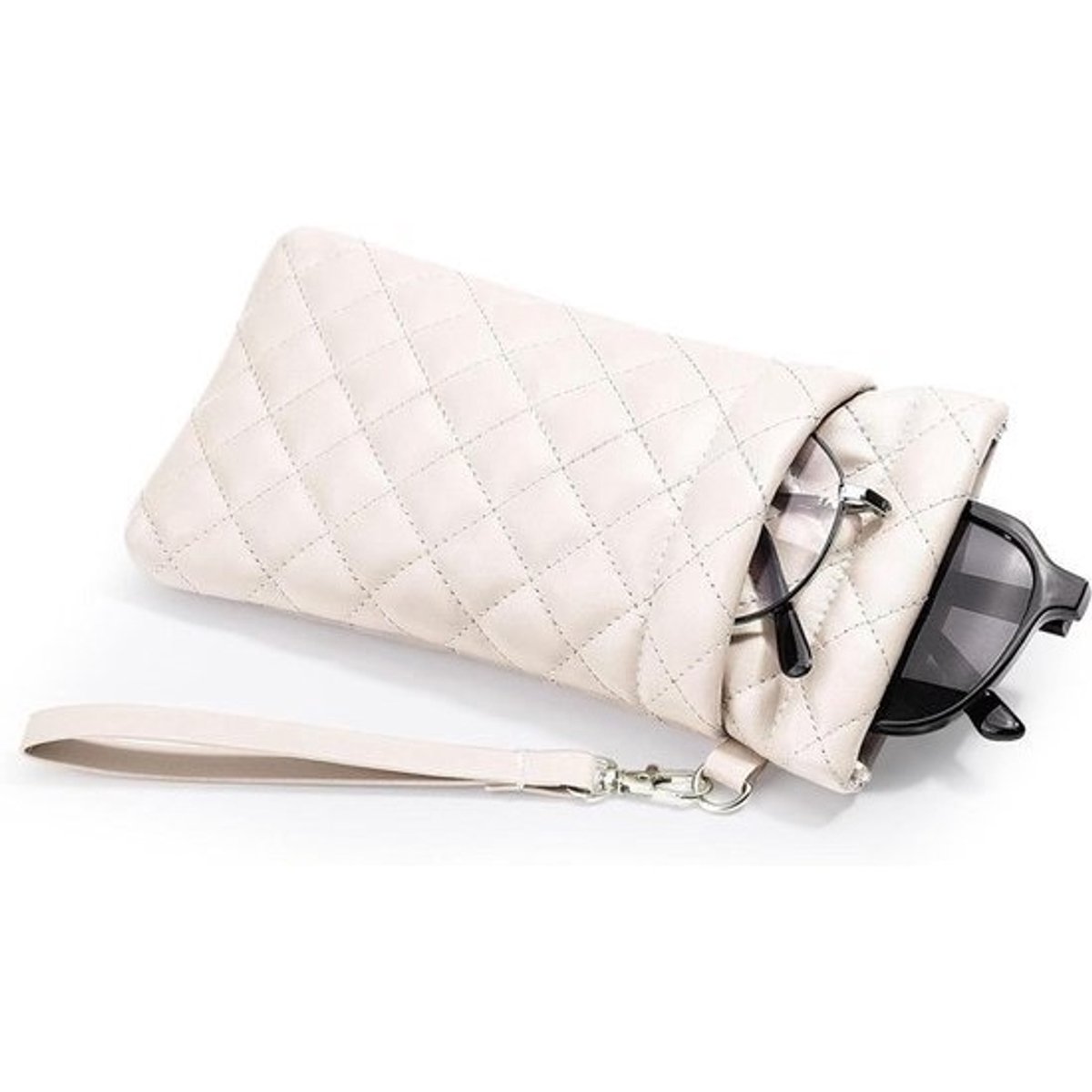 Eyeglasses Pouch met draagriem - luxe PU-leren brillenkoker - zandkleurig
