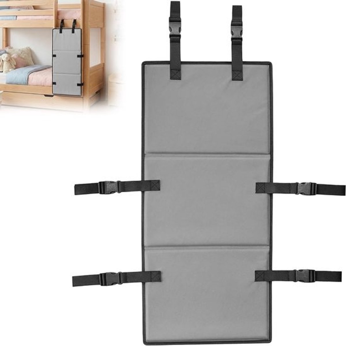 Afdekking voor ladder van stapelbed - Bescherming voor hoogslaper - Voorkomt onveilig klimmen - Verstelbare gespen - 78 x 38 cm - Grijs