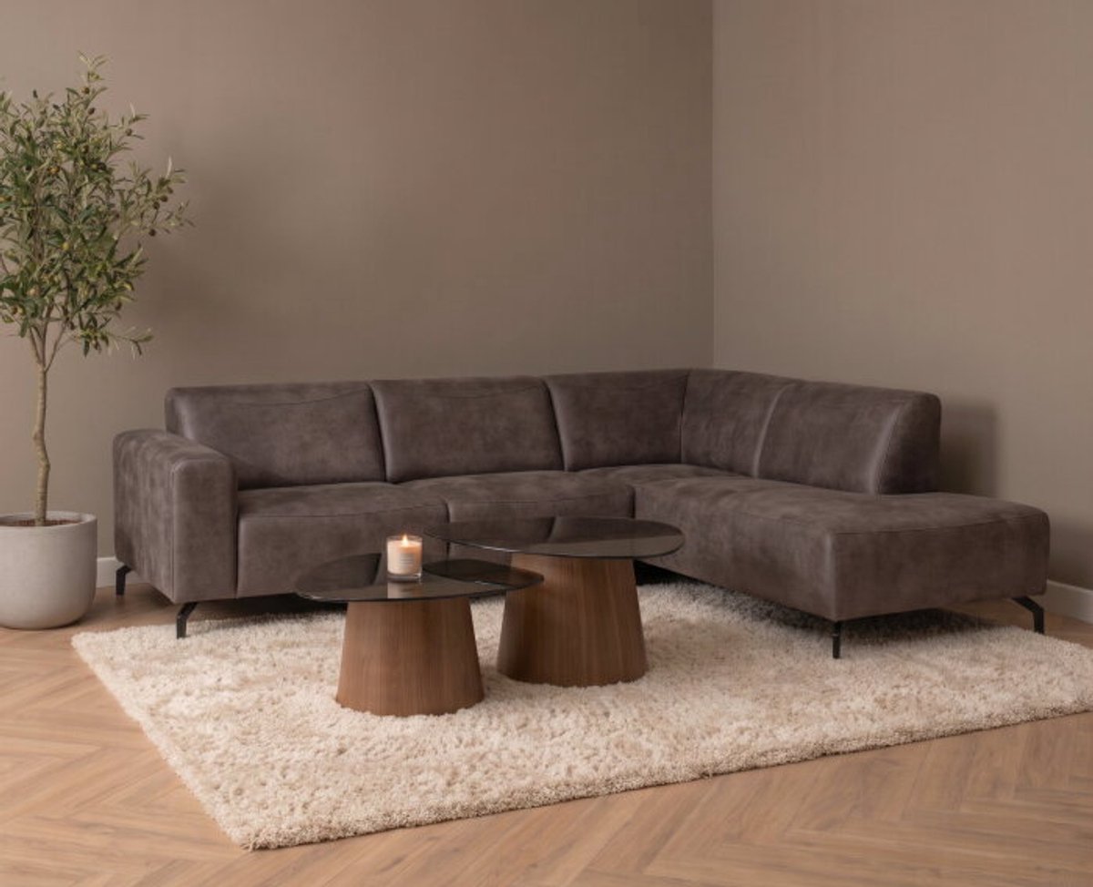 Hoekbank Bravino antraciet - kentucky 01 lederlook – Ottomane rechts – 275x210 cm