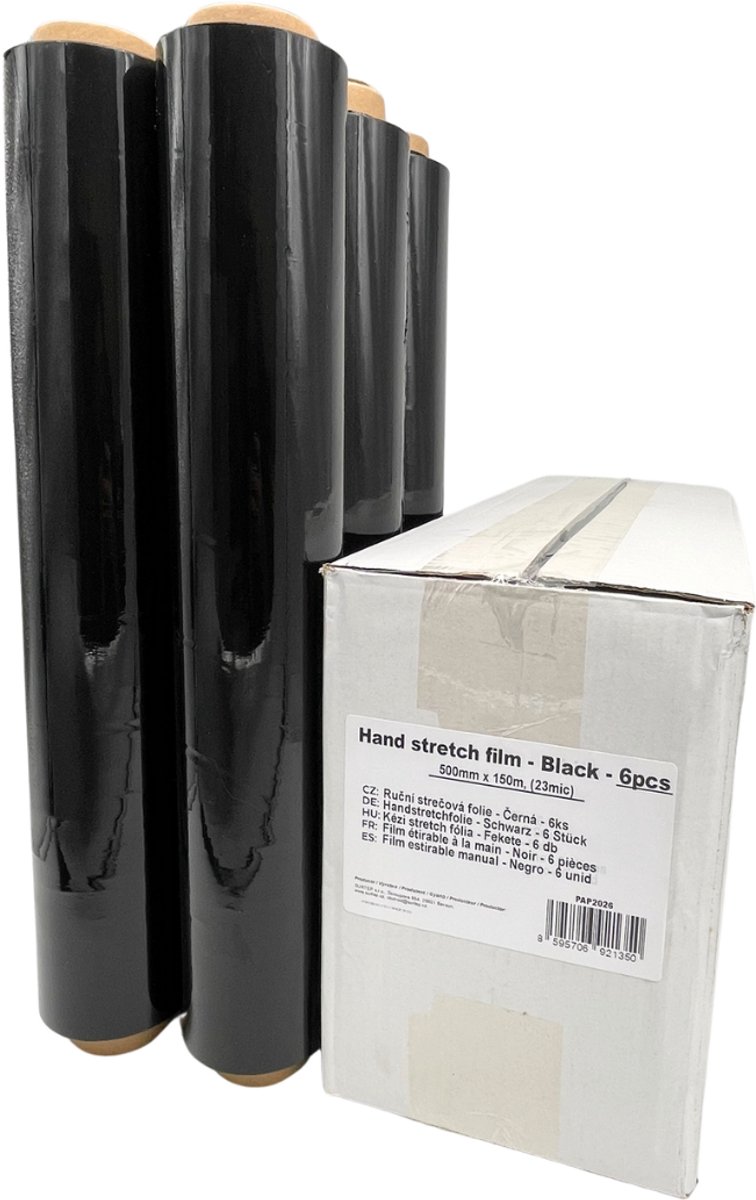 Surtep handstretchfolie 500 mm x 150 m (23 mic), zwart, 6 rollen
