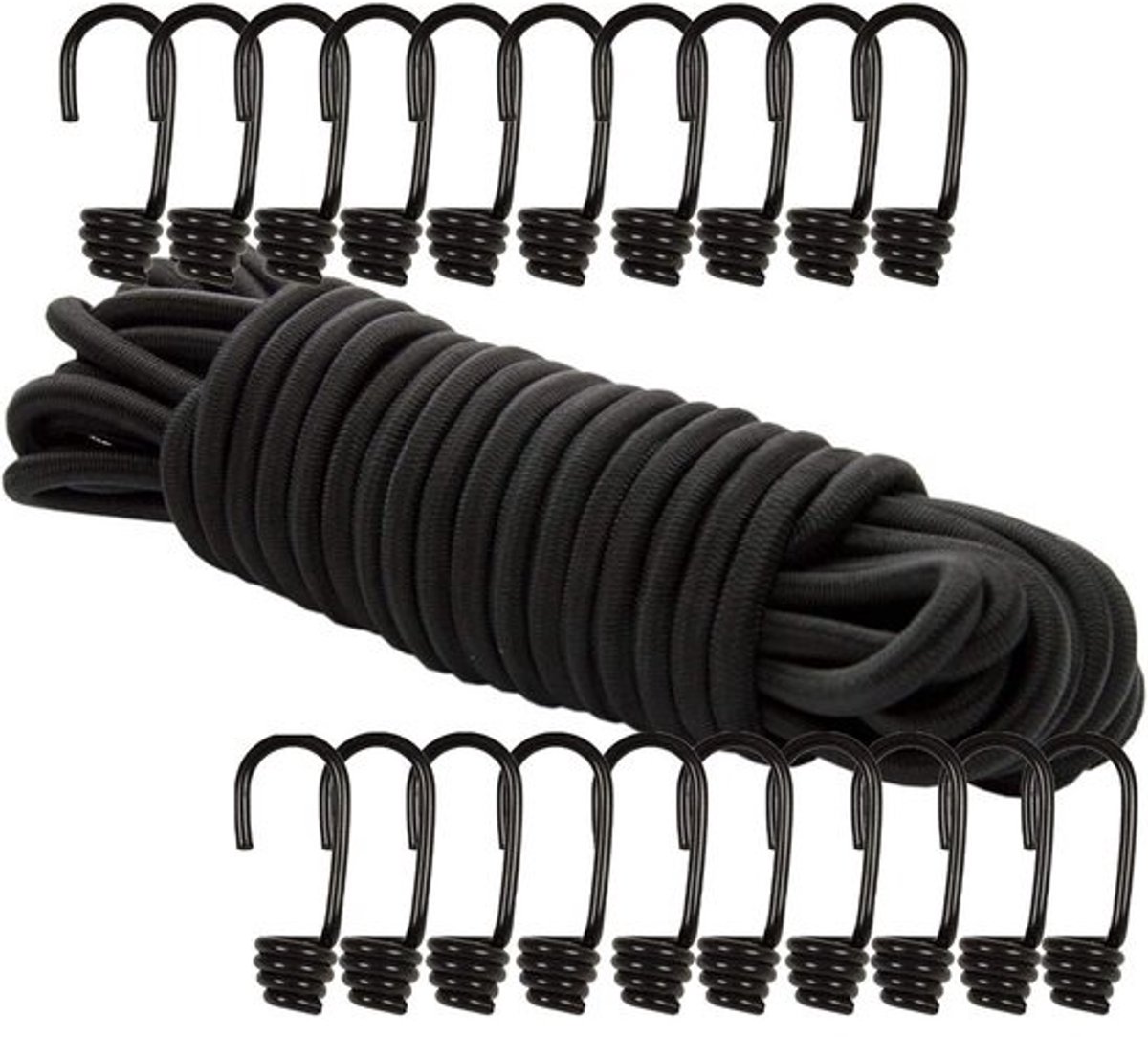 Expandertouw - Spankoord Rubberlijn - Dekzeil Bevestigen - UV- en weerbestendig - 8 mm 20 meter - Zwart