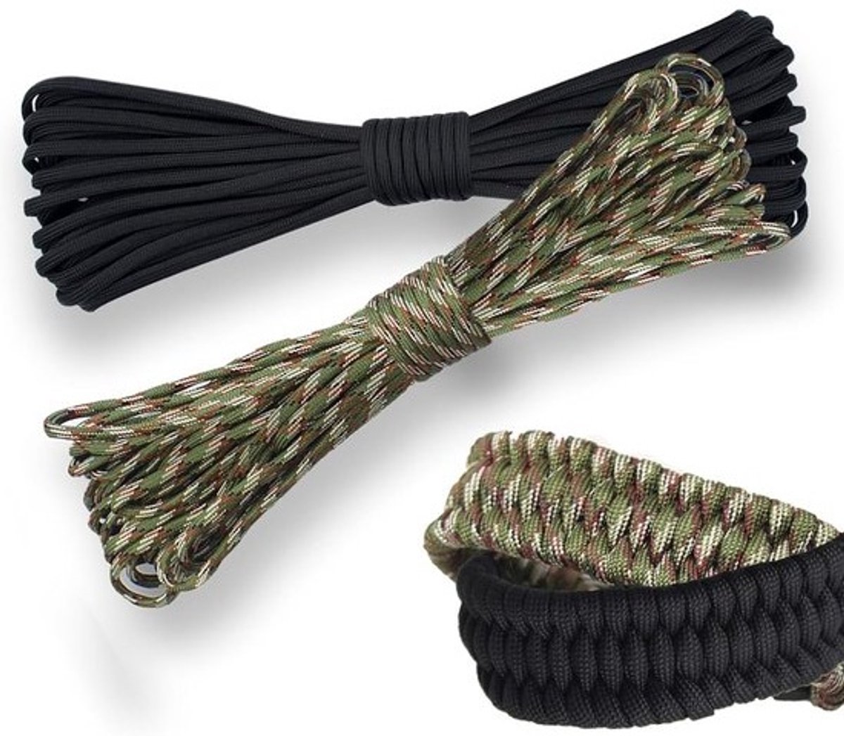 Paracord Touw - Multifunctioneel Koord - Outdoor Avonturen - 7 Strengen Kern - 2 x 31 Meter - Zwart Camouflage