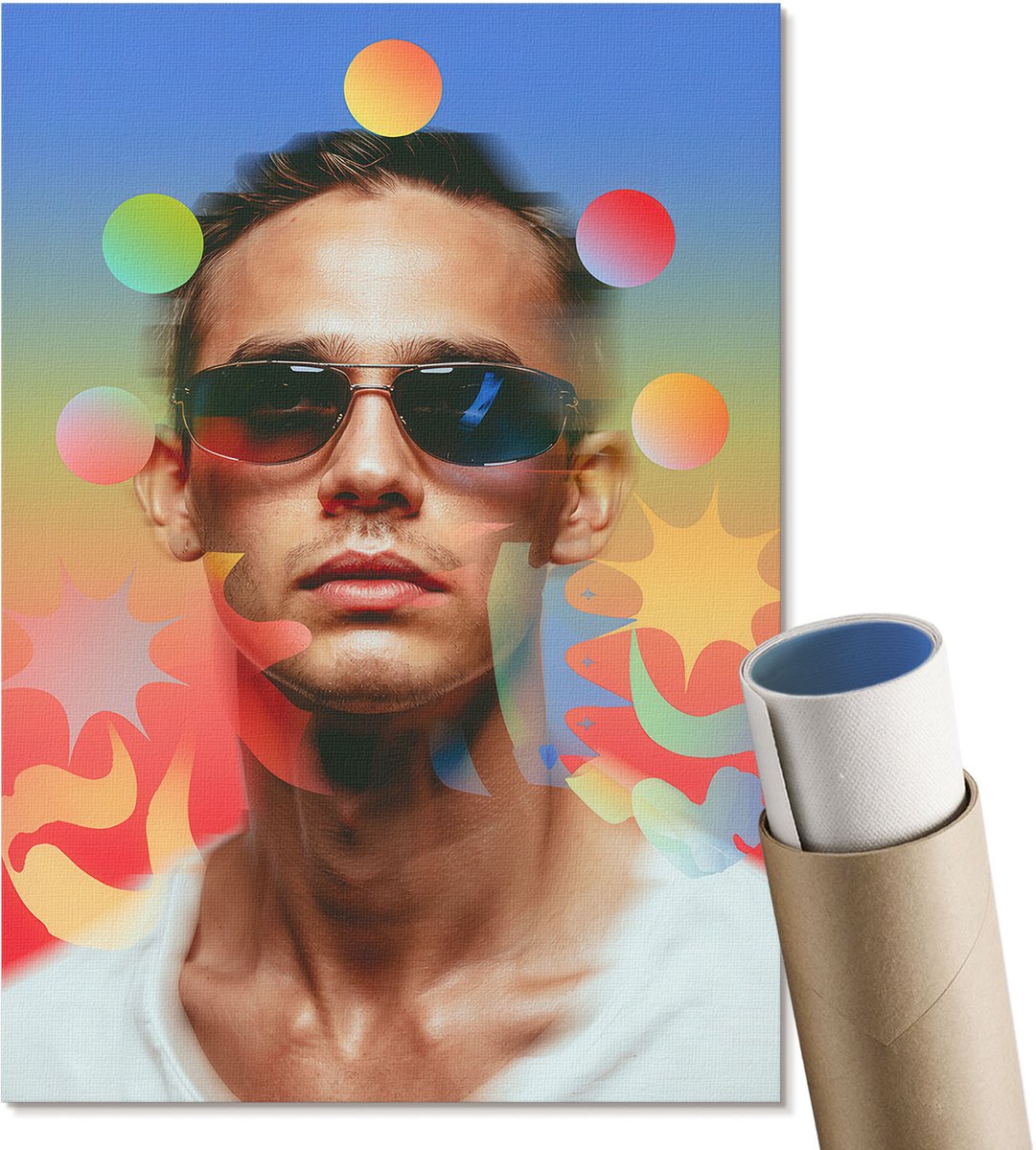 Coloray Polycanvas Wandposter - Kleurrijk Portret, Illustratie - A4 - Blauw Design - Rechthoek - Canvasposter - Woonkamer, Slaapkamer, Kantoor - Popcultuur