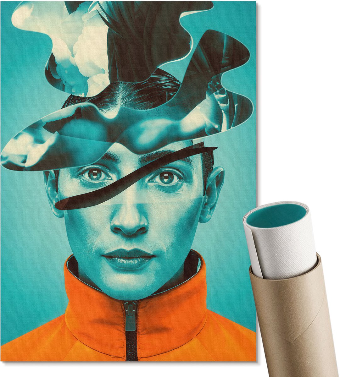 Coloray Polycanvas Poster - Surrealistisch Portret, Illustratie - A4 - Turkoois Kunst - Rechthoek - Kunstposter - Woonkamer, Slaapkamer, Kantoor - Modern