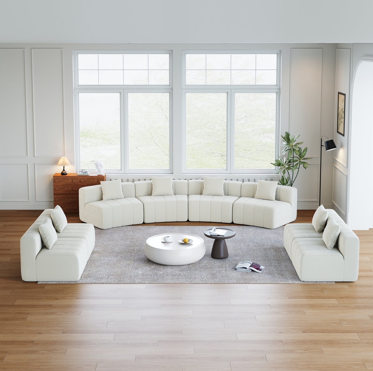 OKWISH Modulaire Bank 8-Zits - Gebogen Halfronde Bank met 2 Kussens - Zachte Chenille, Zonder Montage - Voor Woonkamer, Lounge en Bureau - Beige