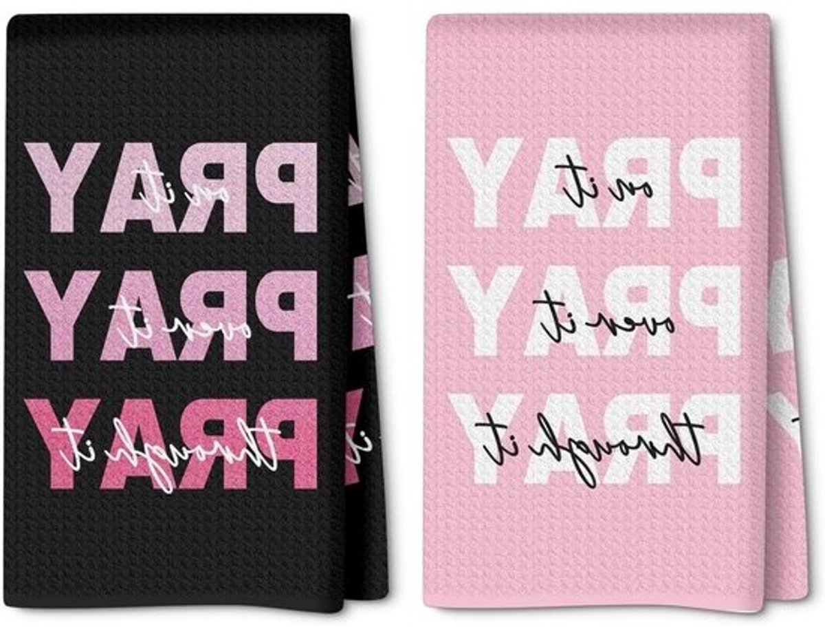 Keukendoeken - Theedoeken Vaatdoeken - Keuken Schoonmaken - Christelijk Thema - 40 x 60 cm - Roze Zwart