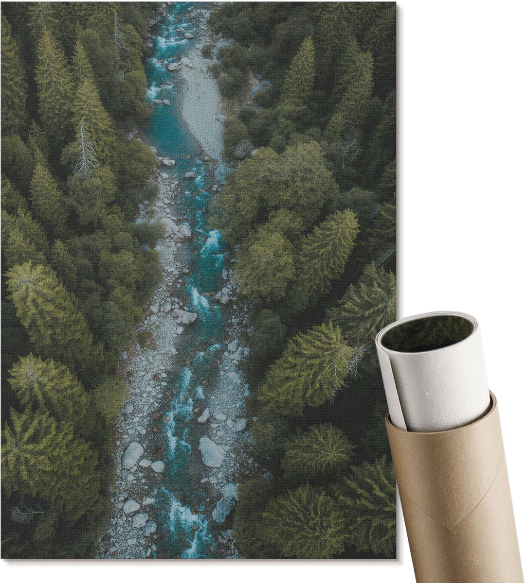 Coloray Polycanvas Wandposter - Het Meisje En De Vogel, Blauw - A3 - Wit Patroon - Rechthoek - Interieurdecoratie - Kantoor - Modern