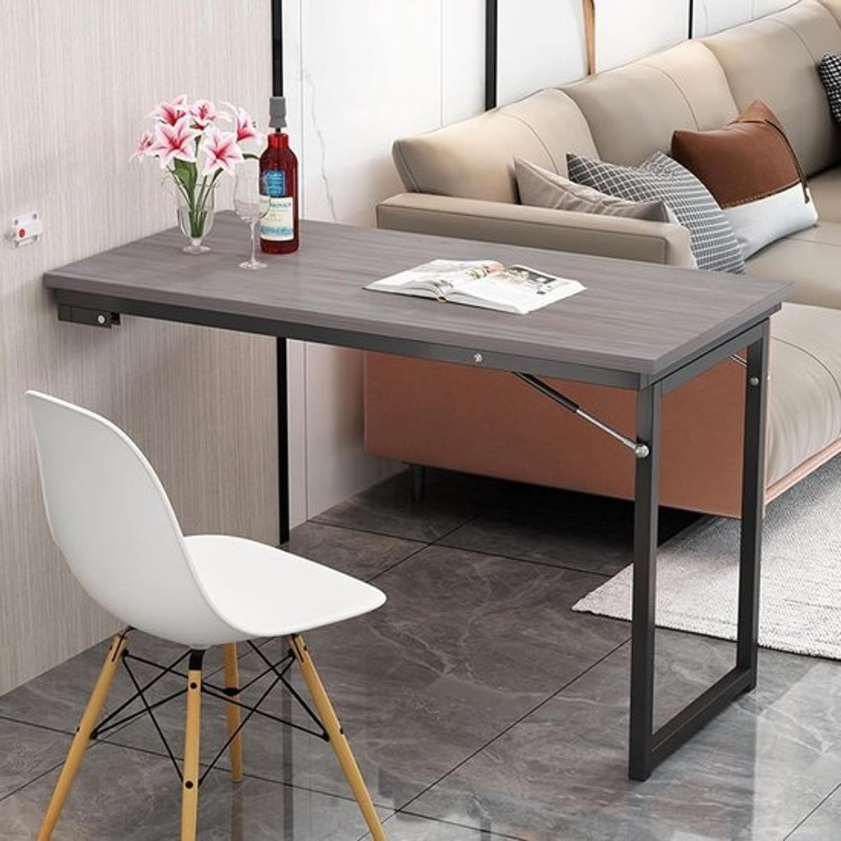 Opvouwbaar Wandbureau - Klaptafel Bureau - Ruimte Besparen - Multifunctioneel Ontwerp - 90x60x75CM - Wit