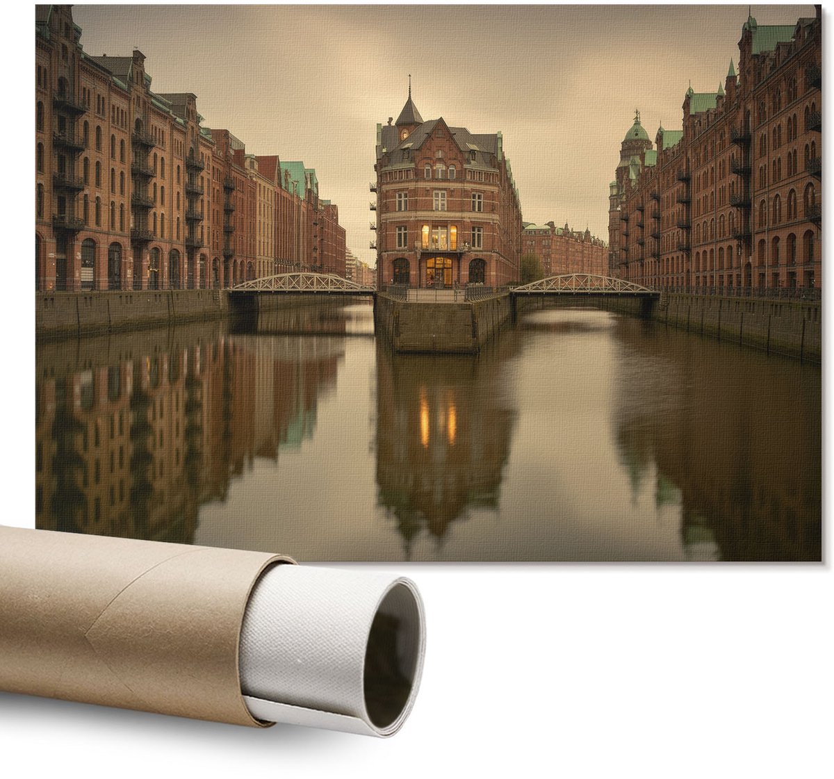 Coloray Polycanvas Wandposter – Stedelijke Elegantie, Bruin – A1 – Blauw Illustratie – Rechthoek – Muurdecoratie – Woonkamer – Klassiek