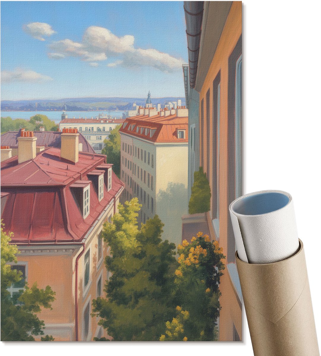 Coloray Polycanvas Wandposter - De Vuurtoren En De Maan, Fotografie - A3 - Blauw Motief - Rechthoek - Canvasposter - Woonkamer, Slaapkamer, Kantoor - Romantisch