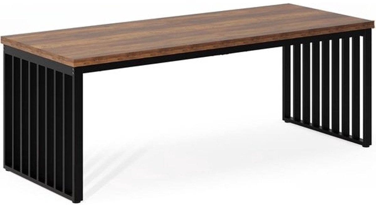 Eettafel Rechthoekig - Keukentafel Houtlook - Dineren Werken - Sterk Metalen Frame - 180x60x75 cm - Bruin Zwart