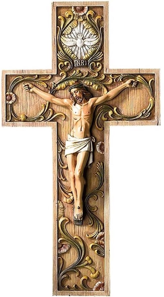 Kruisbeeld Heilige Geest - Wandkruis Religieus - Gelovige Decoratie - Gedetailleerde Afbeelding - 10 Inch Hoog - Blauw