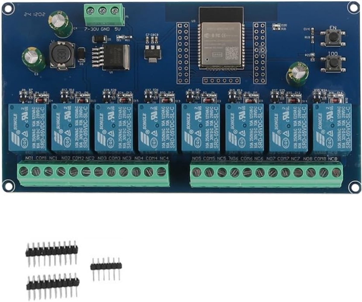 8-Kanaals Relay Module voor ESP32 - Programmeerbare Knop, Resetknop en Voeding Relay voor Projecten