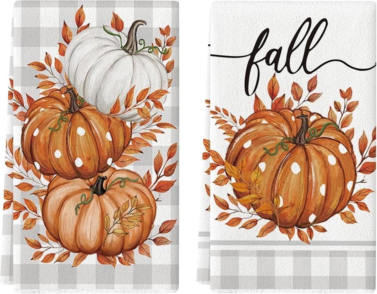 Herfst Keuken Handdoeken Set van 2, 43x66cm Pompoen Theedoeken voor Schoonmaak en Decoratie, Ideaal voor Feestdagen en Huiswarming