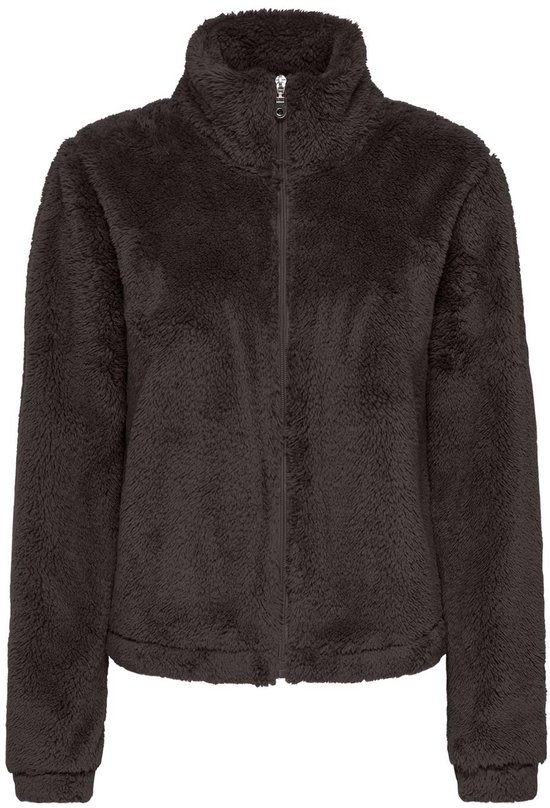 Bruine fleece trui met rits en hoge kraag