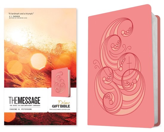 De Message Deluxe Gift Bible in roze met een gouden golfpatroon. Tekst van Eugene H. Peterson.