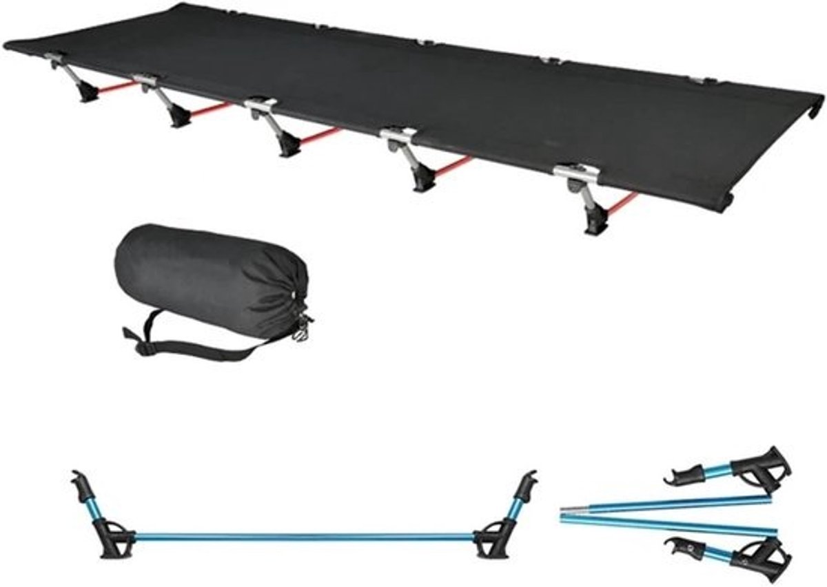 Campingbed Vouwbaar - Kinderbedje Kamperen - Outdoor Slapen - Lichtgewicht Draagbaar - 190 x 64 cm - Zwart