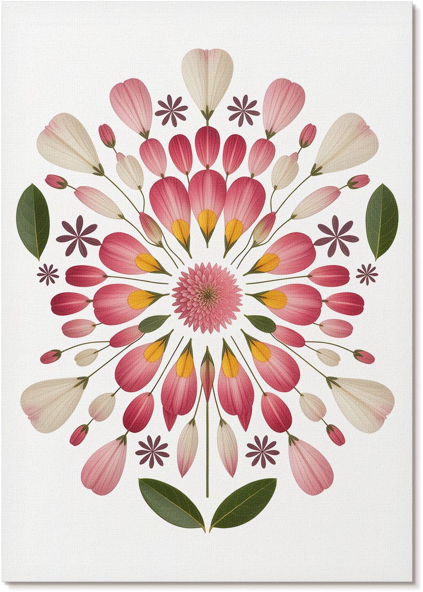 Tulup Polycanvas Wandposter - Bloemenpatroon, Schilderen - A4 - Roze Kunst - Rechthoek - Muurkunst - Woonkamer, Slaapkamer, Kantoor - Boho