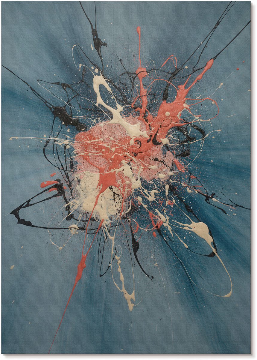 Tulup Polycanvas Poster - Abstracte Explosie, Schilderen - A4 - Blauw Wanddecoratie - Rechthoek - Muurdecoratie - Woonkamer, Slaapkamer, Kantoor - Expressief