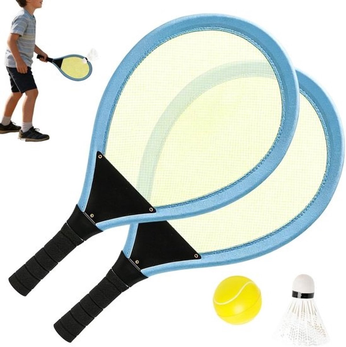 Badmintonset Kinderen - Racketspeelgoed Tennisset - Buiten Spelen - Comfortabele Antislip Grip - 54 x 26.5 cm - Multicolor