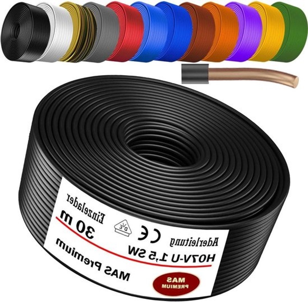 Eendraads Leidingdraad - Installatiekabel Enkelader - Elektrische Installatie - H07 V-U Norm - 30 m - Paars