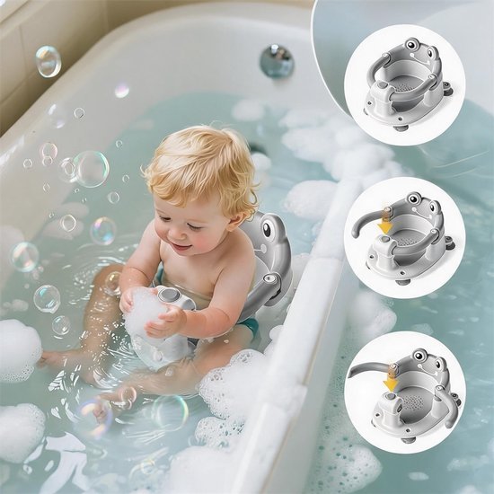 Baby Badzitje Opvouwbaar - Badstoel Baby Vanaf 6 Maanden - Zachte Zitting en Rugsteun - Openklapbare Beugel - Waterafvoer - Grijs/Wit — afbeelding 2