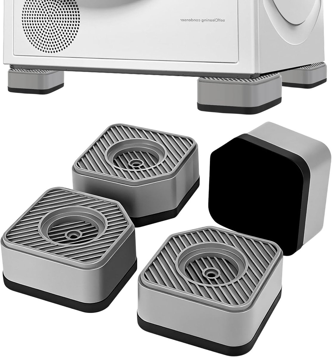 4 stuks wasmachinevoeten, trillingsdemper, wasmachine, universele wasmachine, voetkussen, antislipmat, lager, trillingsdemper, voor wasmachine, koelkast en droger, grijs