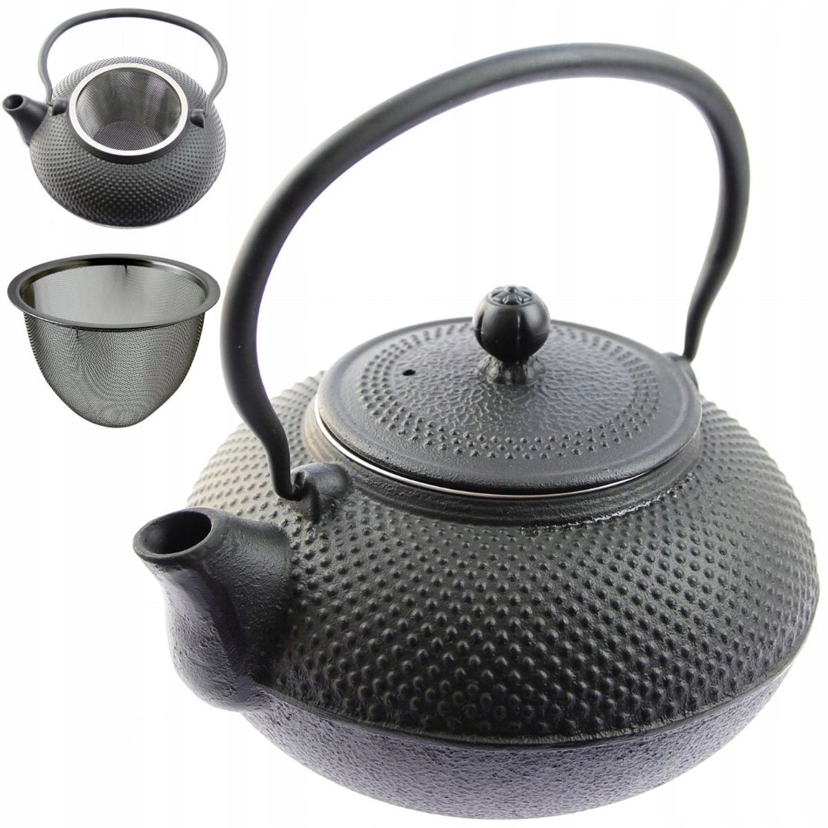 Gietijzeren Theepot Zwart 1.5L met RVS Zeef - Stijlvol en Warmhoudend