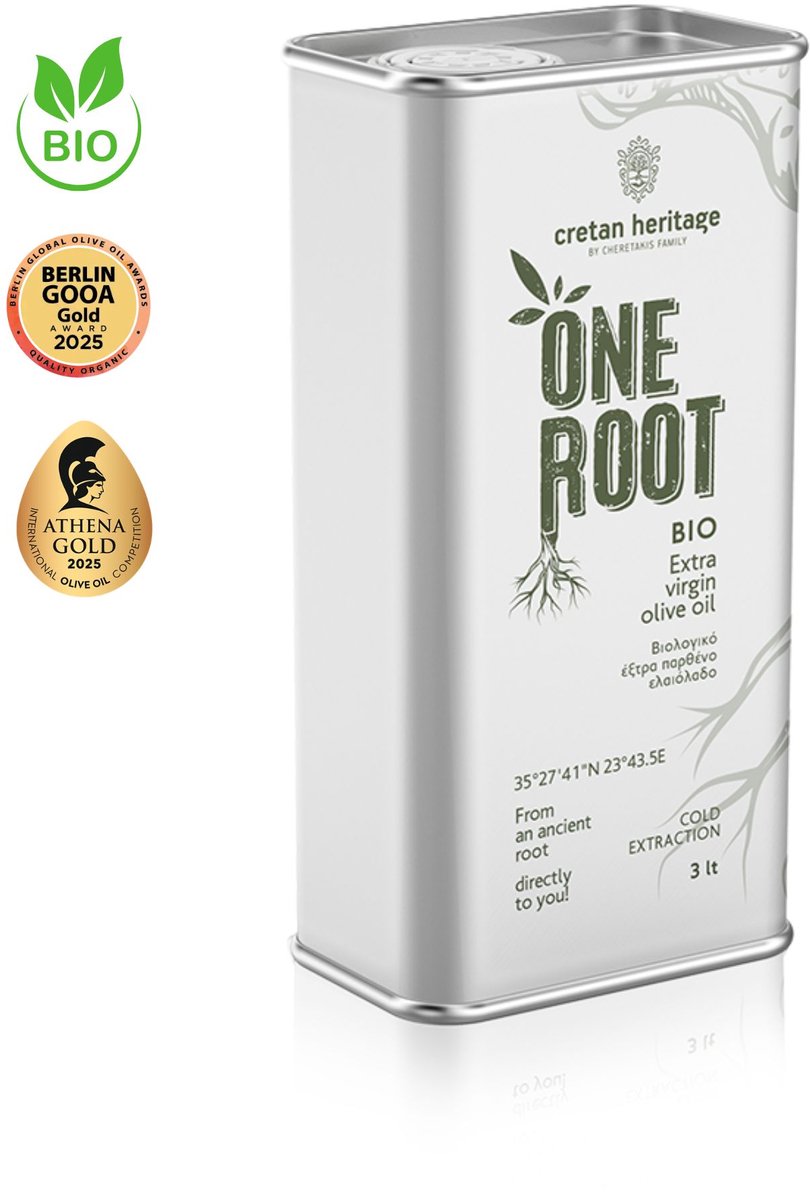 Cretan Heritage - One Root Bio - Extra Vierge Olijfolie 3L Blik – Biologische Olijfolie uit Kreta – 100% Koroneiki – Koudgeperst