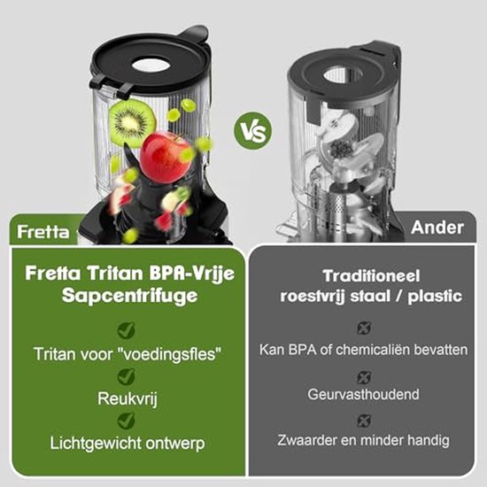 Slowjuicer - Fruitpers - Gezond Sap Maken - Extra Grote Vulopening - 1.8 Liter - Zilver — afbeelding 3