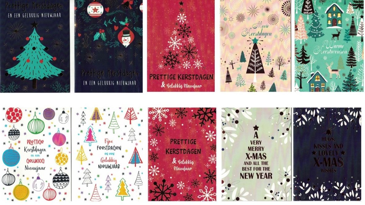 Wenskaart - kerstkaarten - 50 luxe kerstkaarten met enveloppen - 10 motieven - prettige kerstdagen - kerst - merry christmas