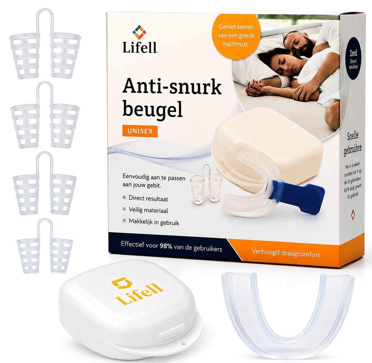 Lifell Anti Snurk beugel – Snurkbeugel met 4 Neusspreiders – Verstelbaar – Voor Mannen & Vrouwen