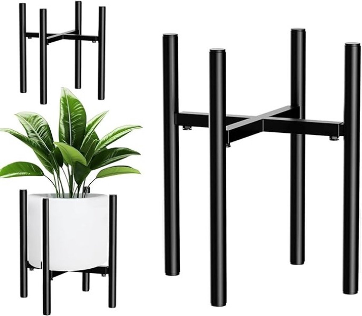 PolkaHome Verstelbare Plantenstandaard Zwart Metaal 21-35 cm