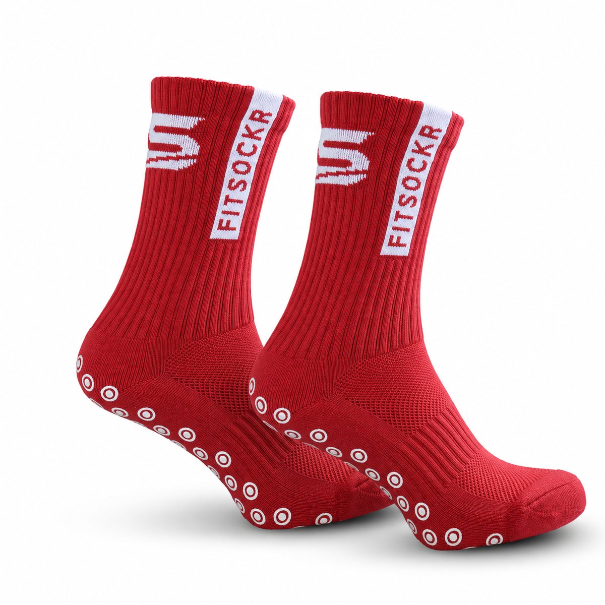 FitSockr Gripsokken Voetbal 2 Paar - Sportsokken - Grip socks - Voetbalsokken - Padel sokken - Antislip Sokken Heren/Dames/Kind - One - Rood - Maat 44-48
