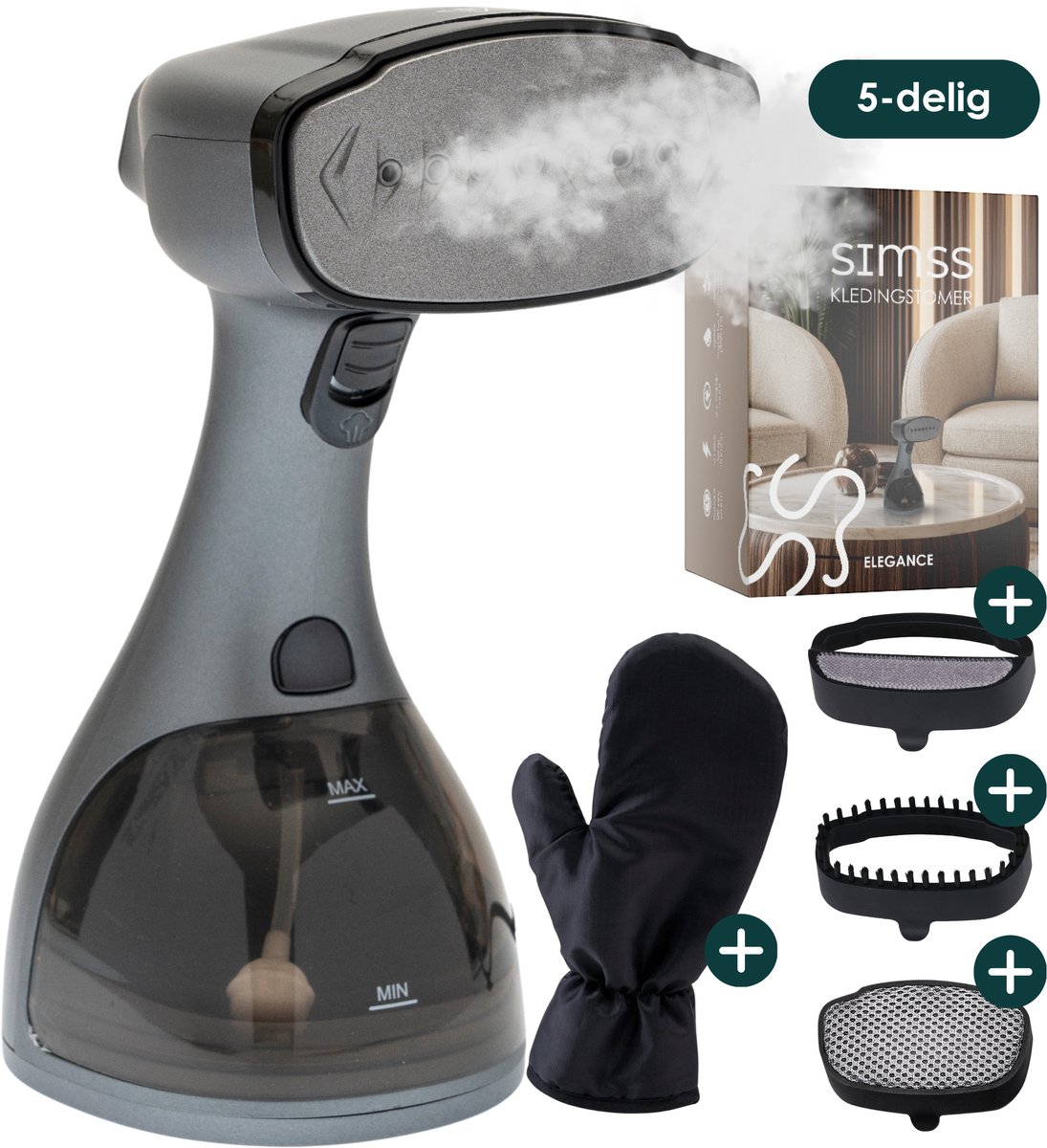 Bol.com Simss® - Kledingstomer - Krachtige Handstomer voor Kleding en Meubilair - Stoomapparaat met 3 Opzetborstels - Snelle opw... aanbieding