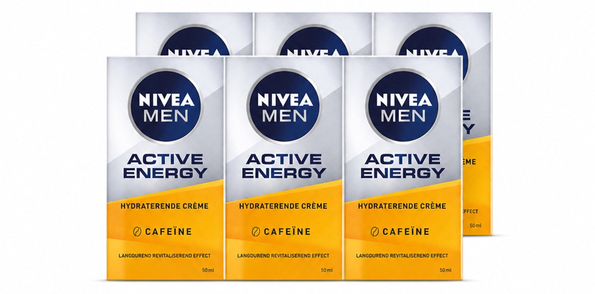 6 x NIVEA MEN - Active Energy - Gezichtscrème met Cafeïne - 50 ml - Voordeelverpakking - 6 stuks
