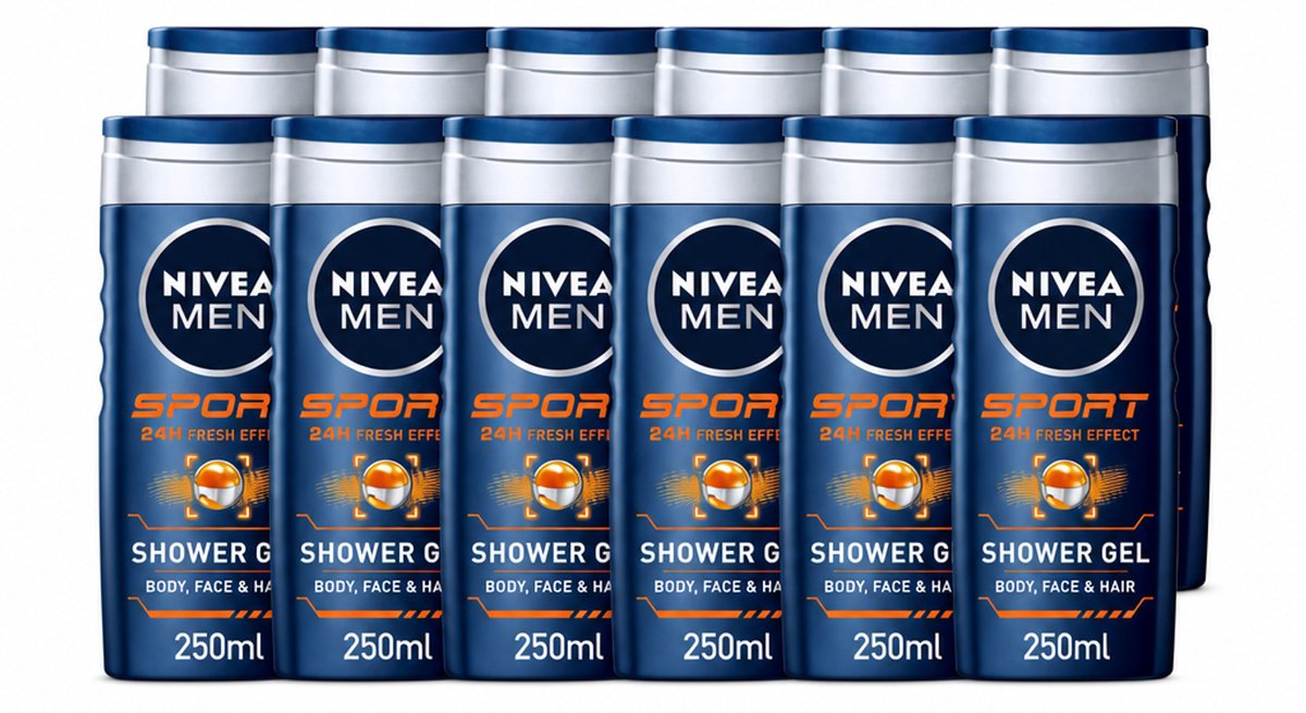 12 x NIVEA MEN – Douchegel – Sport – 250 ml - Voordeelverpakking - 12 stuks